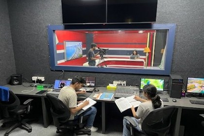 Broadcast Control Room with Multiple Monitors
